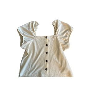 Women XL Madewell NA409 Jacquard Square-Neck Puff Sleeve White Blouse Top